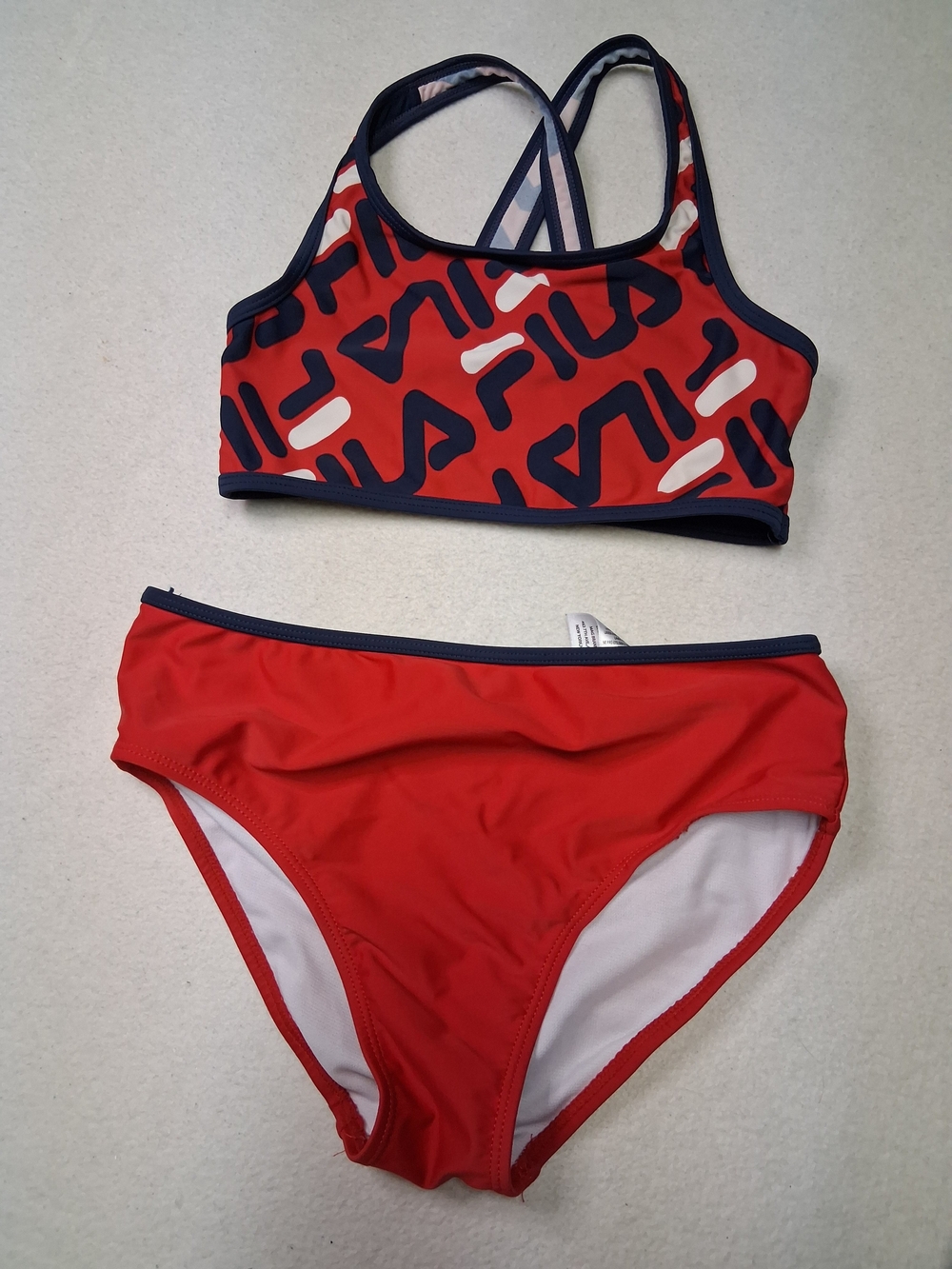Fila Red Girls' Two-Piece Swim Bikini with Navy Accents